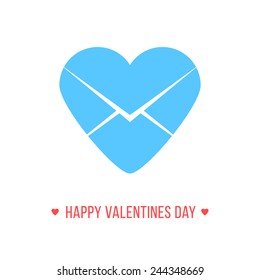 happy valentines day with blue heart letter icon. concept of billet-doux, school love and romantic penpals. isolated on white background. flat style trendy modern logotype design vector illustration