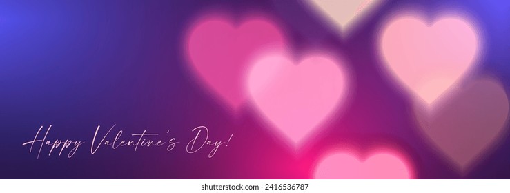 Happy Valentine's Day! Blurred hearts with neon light effect. Love, feelings and wedding background