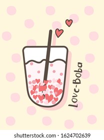 Happy Valentine's Day with boba tea, Valentines card and poster