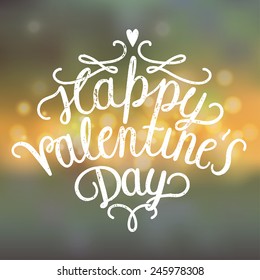 happy valentines day bokeh lights screenprint lettering