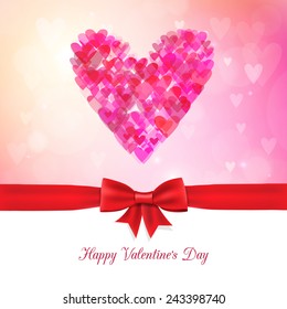 happy Valentine's Day bokeh vector background with ribbon and bow