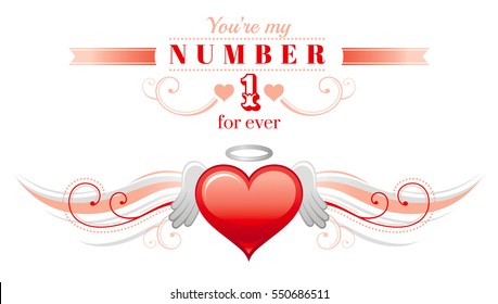 Happy Valentines day border, angel wing. Romance, love text letters, isolated border on white background. Cute romantic Valentine banner vector illustration. Abstract holiday design. Flat cartoon
