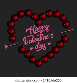 Happy Valentines Day. Bowling balls laid out in the shape of the heart. Design pattern for greeting card, banner, poster, flyer, invitation party. Vector illustration on isolated background