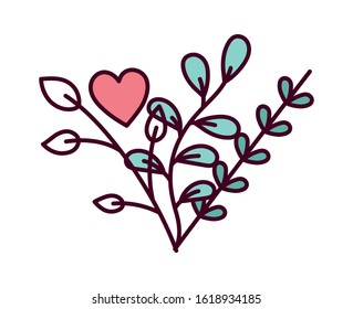 happy valentines day, branches leaves hearts love romantic vector illustration