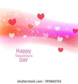 Happy Valentine's day. Bright glowing hearts. Abstract pink background. 