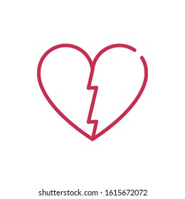 happy valentines day broken heart love sad vector illustration red line design