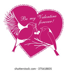 Happy Valentine's Day with bullfinches Magenta vector