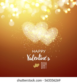 Happy Valentines day cad. Two heart. Decorative light background with lot of little hearts. Vector illustration.