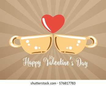 Happy valentines day cafe cap with big hart, abstrac background