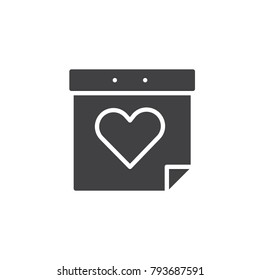 Happy valentine's day calendar icon vector, filled flat sign, solid pictogram isolated on white. Calendar with heart symbol, logo illustration.