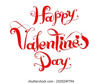 Happy Valentine's Day calligraphic wishes with hearts on white background.