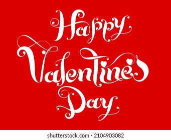 Happy Valentine's Day calligraphic wishes with hearts on red background.