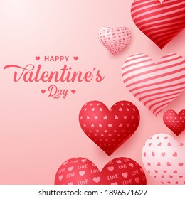 Happy Valentine's Day Calligraphy Background With 3D Hearts
