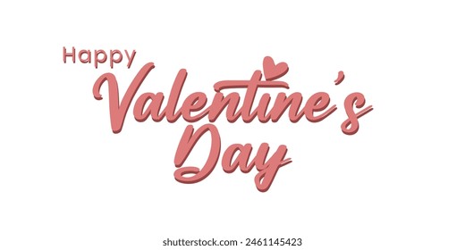 Happy valentines day calligraphy banner with red hearts isolated on white background