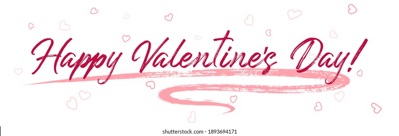 Happy Valentine's Day calligraphy holiday banner festive design with heart love symbols. Handwritten lettering beautiful font. Happy Valentine's Day greeting card template with calligraphic text.