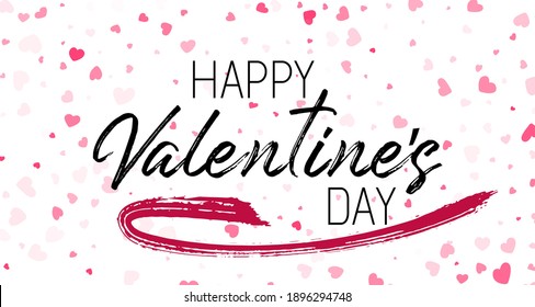 Happy Valentine's Day calligraphy holiday banner festive design with heart love symbols. Handwritten lettering beautiful font. Happy Valentine's Day greeting card template with calligraphic text.