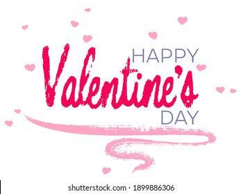 Happy Valentine's Day calligraphy holiday banner festive design with heart love symbols. Handwritten lettering beautiful font. Happy Valentine's Day greeting card template with calligraphic text.