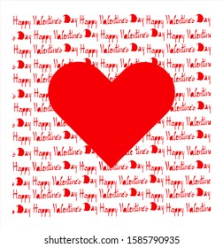 Happy Valentine's Day. Calligraphy style lines for a love day phrase. Red heart and calligraphic background. Postcard, texture, surface. Font in vector illustration