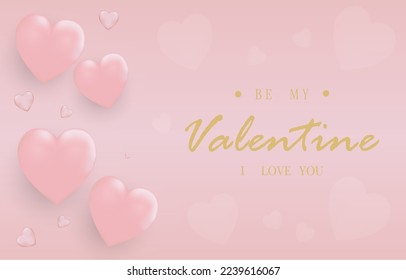 Herzlichen Glückwunsch zum Valentinstag mit kalligrafischem Text. Horizontaler Banner für die Website. Romantischer Hintergrund mit realistischen Design-Elementen, Geschenkbox, Metallherzen, Ballons in Herzform.