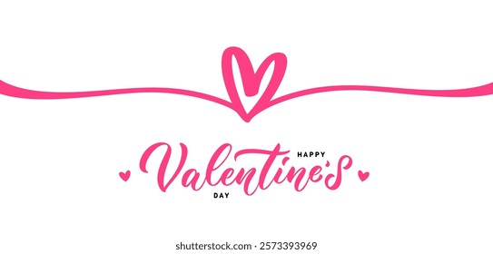 Happy Valentines day calligraphy text with heart decoration. Vector card design with hand drawn lettering for valentines day.