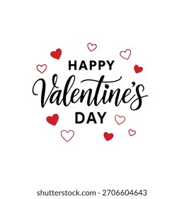 Happy valentines day calligraphy text with small red heart shape