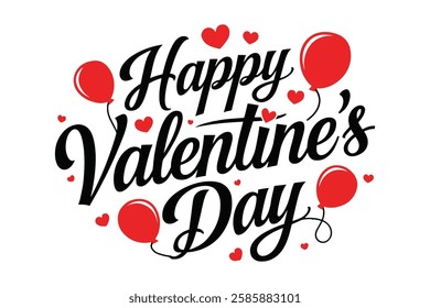 Happy Valentine's Day Calligraphy Typography T-shirt Design with Text and Hearts. Typography Happy Valentine's Day t-shirt lettering design template isolated on a white background.	
