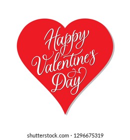 Happy Valentine's Day calligraphy vector card illustration. Modern style hand drawn brush lettering gift design with red heart. Romantic decorative vintage elegant banner isolated on white background.