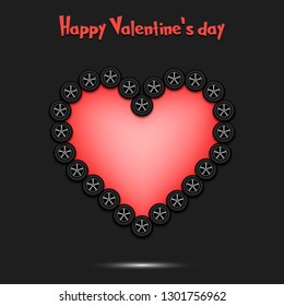Happy Valentines Day. Car wheels laid out in the shape of the heart on isolated background. Design pattern for greeting card, banner, poster, flyer,  invitation party. Vector illustration