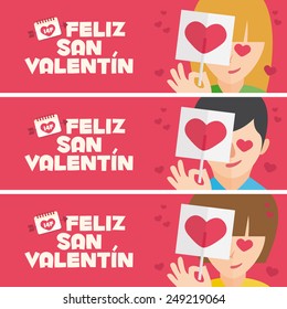 Feliz día de San Valentín. 3 banner para la promoción de San Valentín. Hombres y mujeres amantes