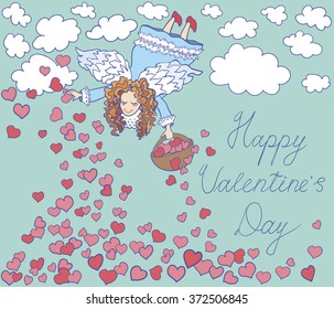 Happy Valentines day card with angel. 
