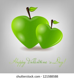 Happy Valentines Day card with apple heart. Vector illustration