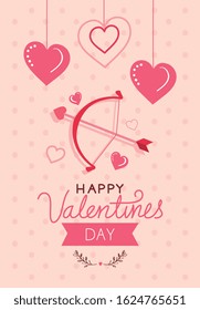 happy valentines day card with arch cupid and decoration vector illustration design
