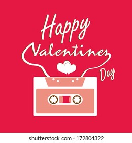 Happy Valentines day card and audio tapes, Vector illustration