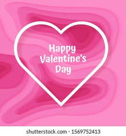 Happy Valentines Day card, with background with deep pink color paper cut design, Vector EPS 10 format