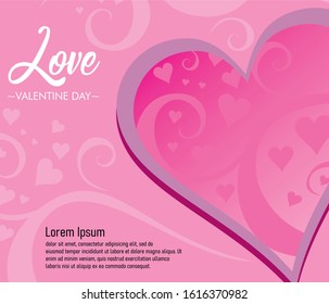 Happy Valentines Day card, with background with deep pink color paper cut design