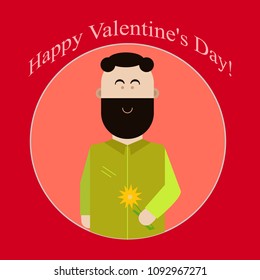 Happy Valentine's day card. Bearded lovely man.