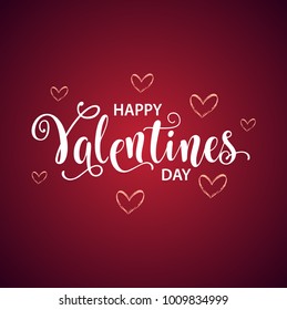 Happy Valentines Day card, beautiful greeting typography poster handwritten calligraphy, inscription white text word, pink heart. Design modern lettering brush, isolated rad background vector.