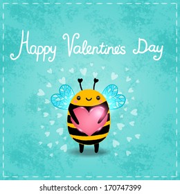 Happy Valentine's Day card with bee. Love vector illustration