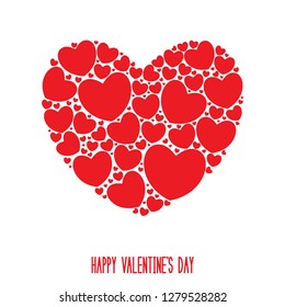 Happy Valentine's Day Card. Big hart filled with small red hearts. Vector illustration.