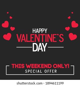 Happy Valentine's Day Card with black background vector illustration, Valentines day special offer.