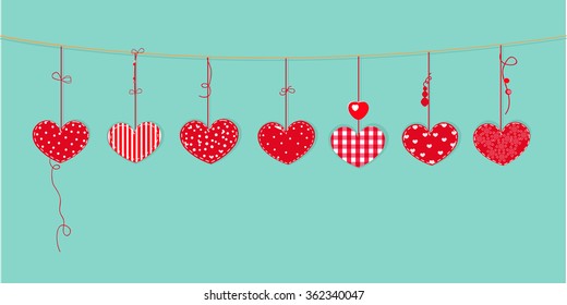 Happy Valentine's day card with border design hanging red hearts background