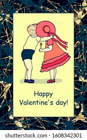 Happy Valentine's day! - card. boy and girl are kissing. eps 10 vector stock illustration.