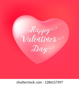 Happy Valentine's Day card with calligraphy text and red baloon hearts. Vector illustration