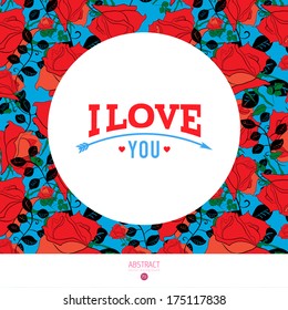 Happy Valentines day card with calligraphy and flowers pattern
