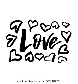 Happy Valentines day card with calligraphy text on white background. Template for Greetings, Congratulations, Housewarming posters, Invitation, Photo overlay. Vector illustration