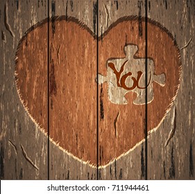 Happy Valentine's Day card. Carved heart in a tree. Vector illustration