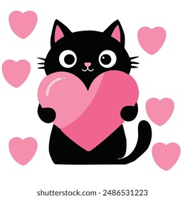 Happy Valentines day card with cat and heart. Happy Valentines day card with fat cat