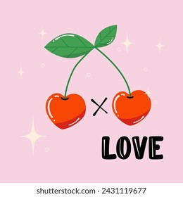 Happy valentine's day card. The concept of congratulating  beloved. Vector illustration in groovy style. 90's,80's, 70's. Graphics for postcard, sticker, poster, banner.