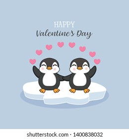 Happy Valentine's day card with couple penguins.