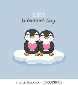 Happy Valentine's day card with couple penguins.